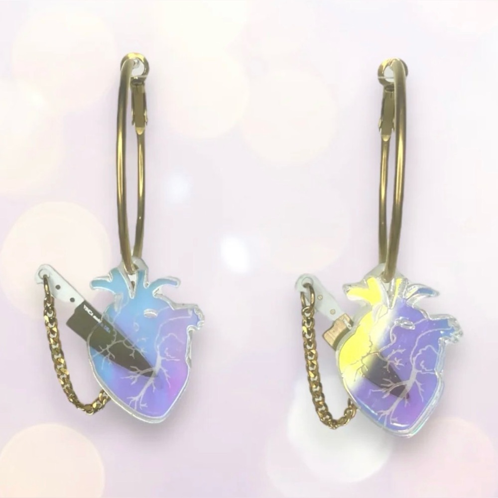 VINCA Chopped Heart Hoops - Dreamy Iridescent